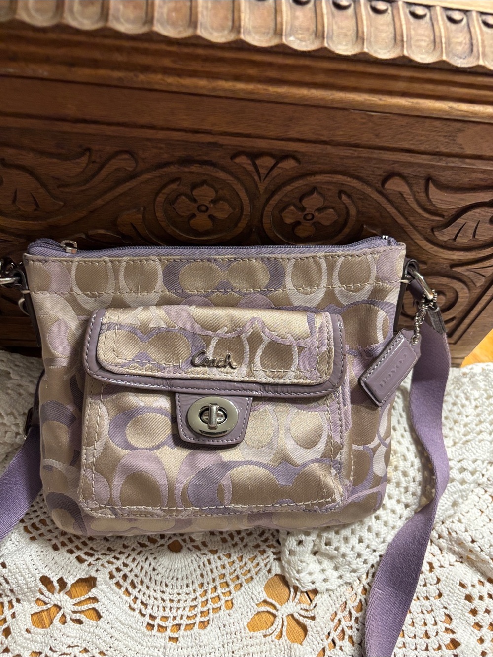 Coach Lavender and Beige Signature Crossbody Bag